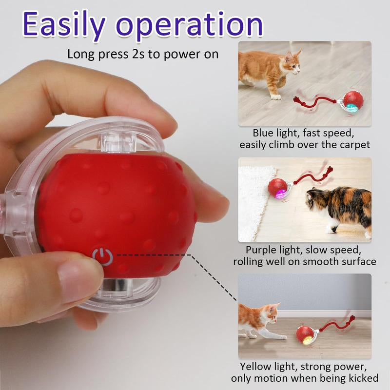 Depets Interactive Cat Toys Ball for Indoor Cats Fast Rolling on Carpet, Chirping & Motion Activate Cat Toys (Red) Toy Pet Interactive Toys