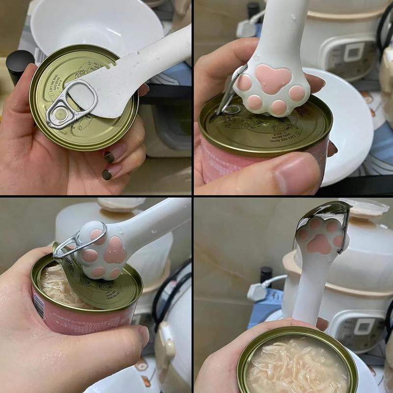 Cat Food Can Spoons & Can Lids| 4 Pcs| Multi-Function Can Opener| Silicone Pet Food Can Covers| Stainless Steel Wet Food Spoon for Cats and Dogs(Pink)