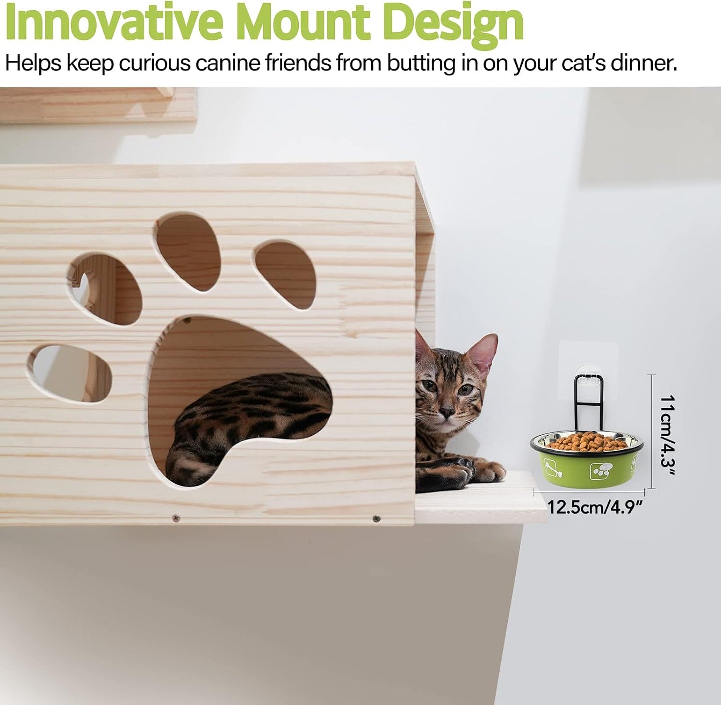 Elevated Pet Bowls, Wall Mounted Cat Food Dish, Raised Cat Food and Water Bowls, Stainless Steel Elevated Pet Bowls with Stand, Nonslip No Spill Pet Feeding Bowls (2 Packs) (Green)