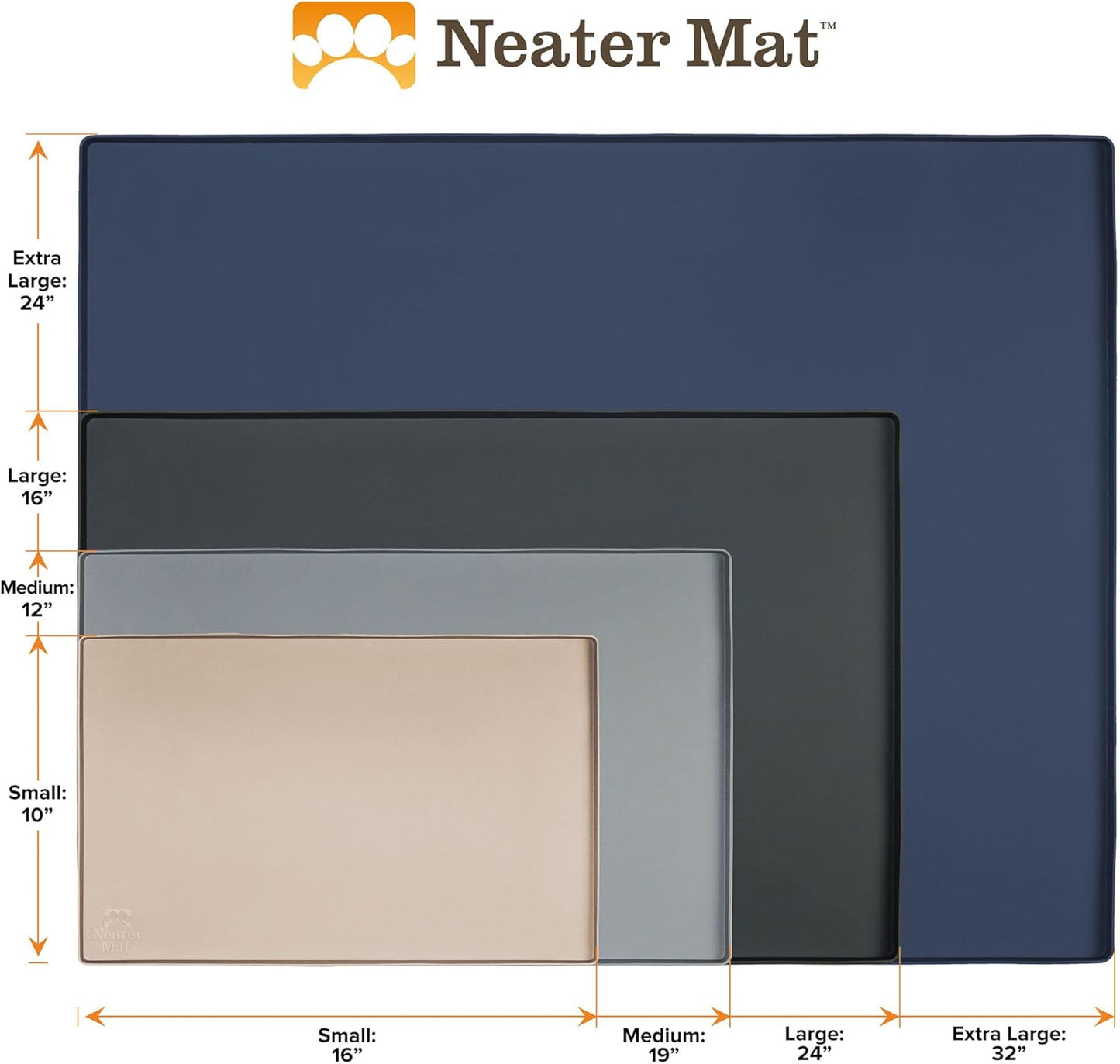 Neater Mat - Waterproof Silicone Pet Bowls Mat - Protect Floors from Food & Water (19" X 12", Gunmetal)