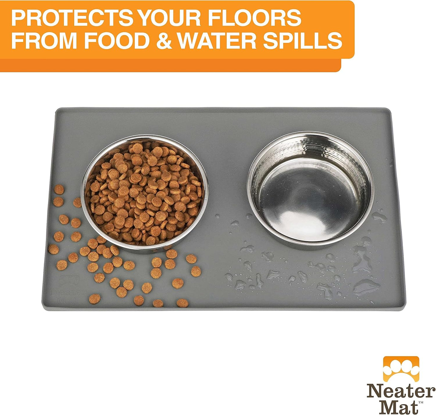 Neater Mat - Waterproof Silicone Pet Bowls Mat - Protect Floors from Food & Water (19" X 12", Gunmetal)