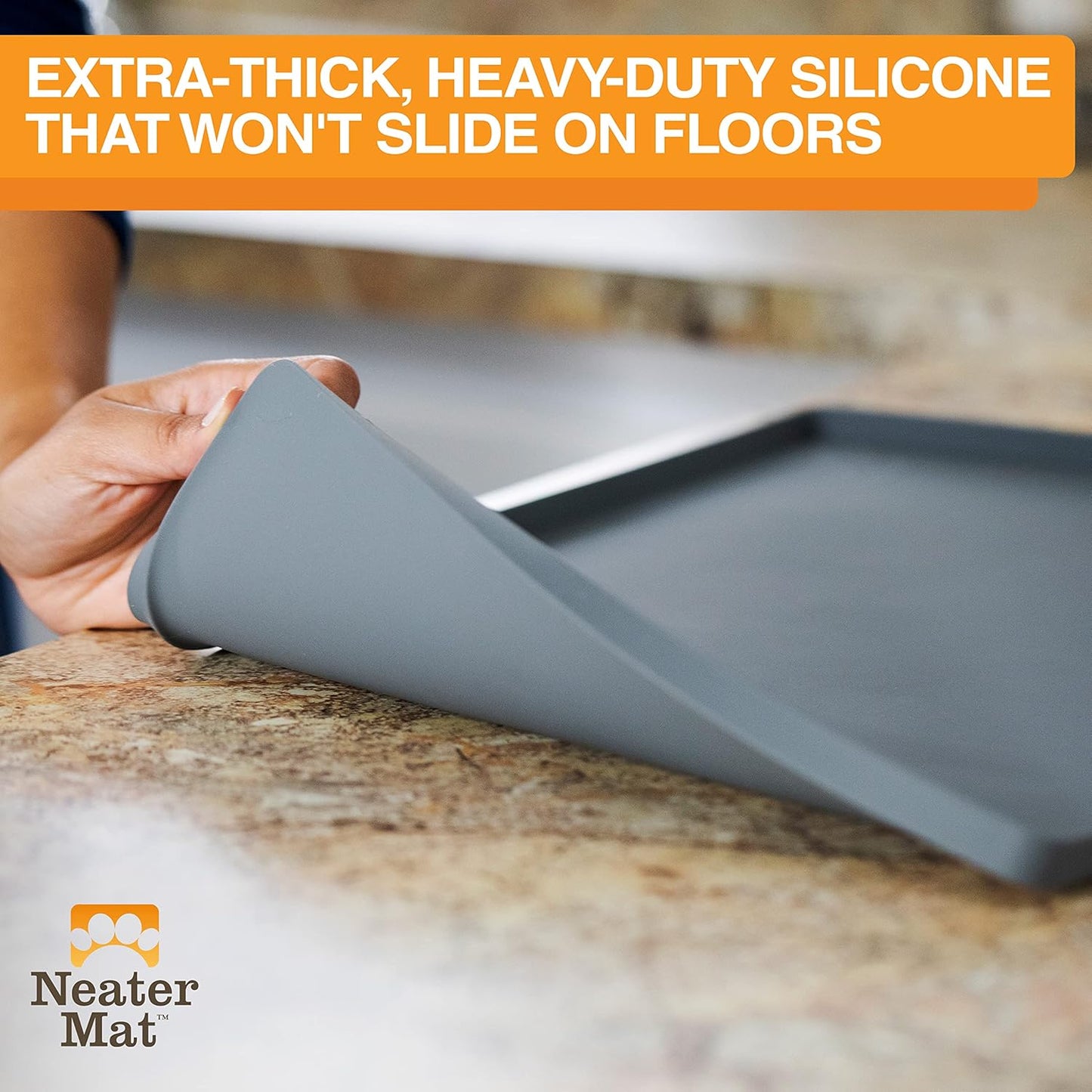Neater Mat - Waterproof Silicone Pet Bowls Mat - Protect Floors from Food & Water (19" X 12", Gunmetal)