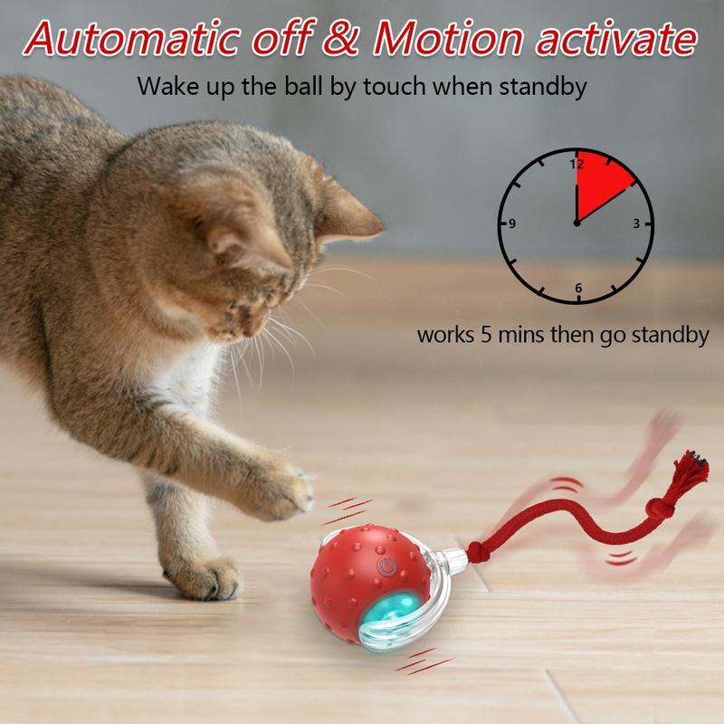 Depets Interactive Cat Toys Ball for Indoor Cats Fast Rolling on Carpet, Chirping & Motion Activate Cat Toys (Red) Toy Pet Interactive Toys