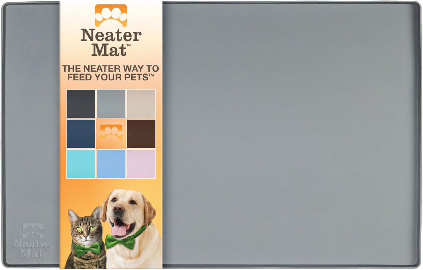 Neater Mat - Waterproof Silicone Pet Bowls Mat - Protect Floors from Food & Water (19" X 12", Gunmetal)
