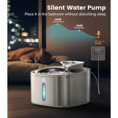 Stainless Steel Cat Water Fountain 3.5L/118Fl Oz Automatic Pet Drinking Fountains for Cats Indoor Quiet Running Waterer Fountains(Pw03 +3 Sets Filters)