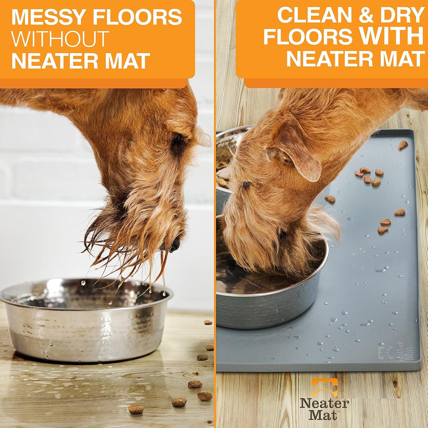 Neater Mat - Waterproof Silicone Pet Bowls Mat - Protect Floors from Food & Water (19" X 12", Gunmetal)
