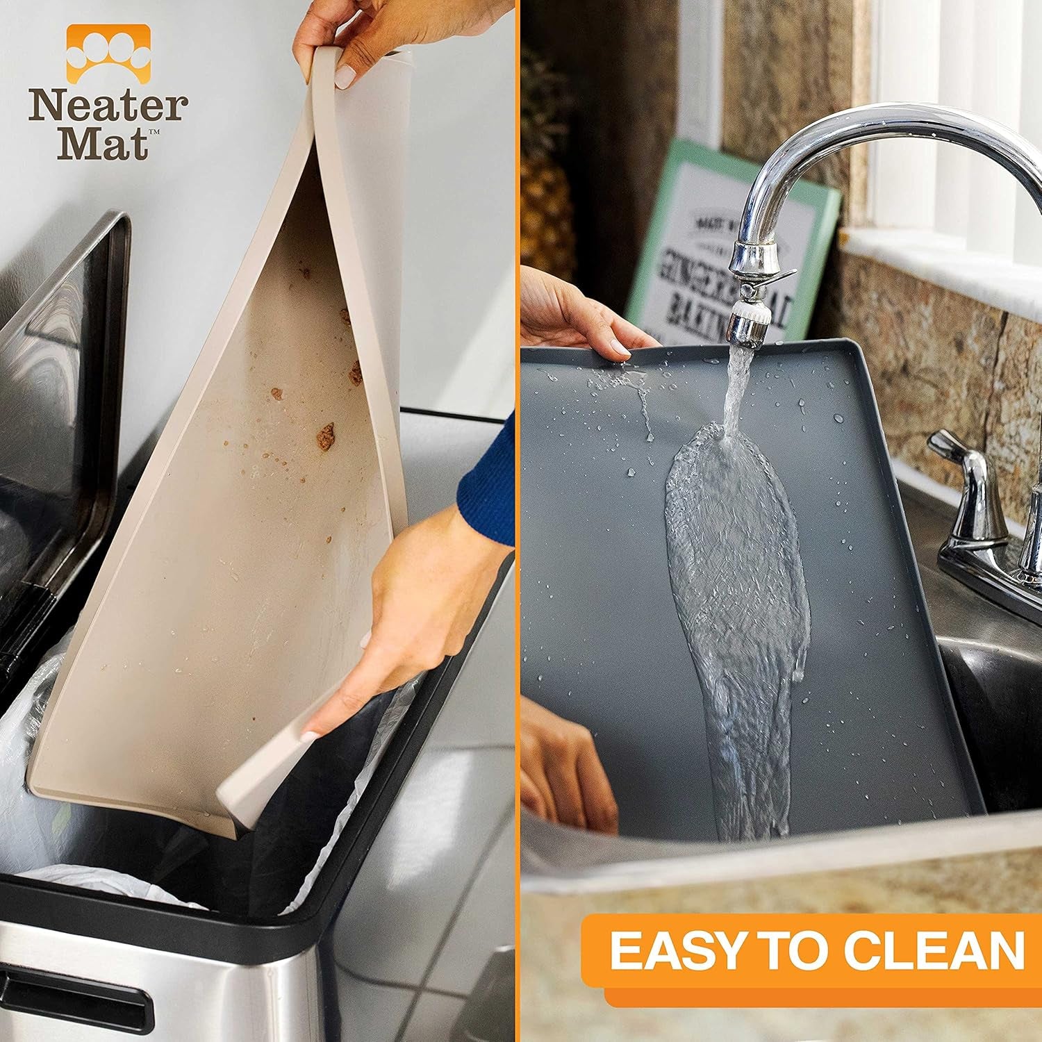 Neater Mat - Waterproof Silicone Pet Bowls Mat - Protect Floors from Food & Water (19" X 12", Gunmetal)