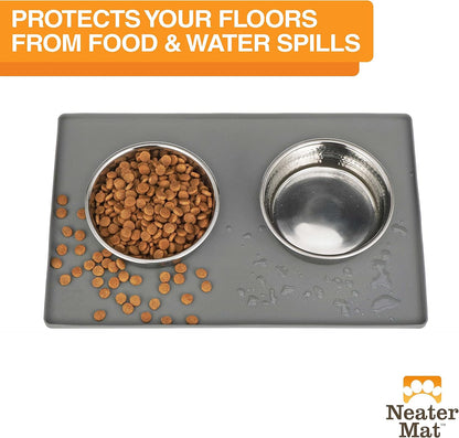 Neater Mat - Waterproof Silicone Pet Bowls Mat - Protect Floors from Food & Water (19" X 12", Gunmetal)