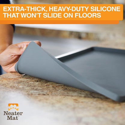 Neater Mat - Waterproof Silicone Pet Bowls Mat - Protect Floors from Food & Water (19" X 12", Gunmetal)