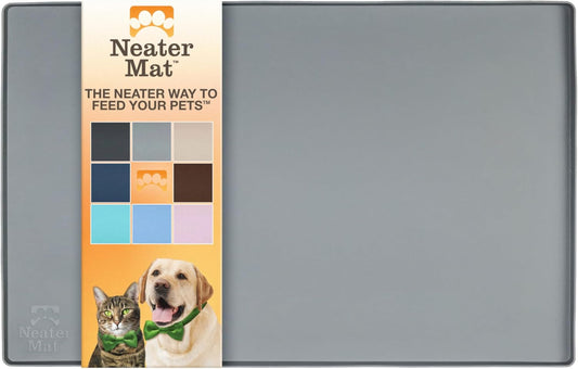 Neater Mat - Waterproof Silicone Pet Bowls Mat - Protect Floors from Food & Water (19" X 12", Gunmetal)
